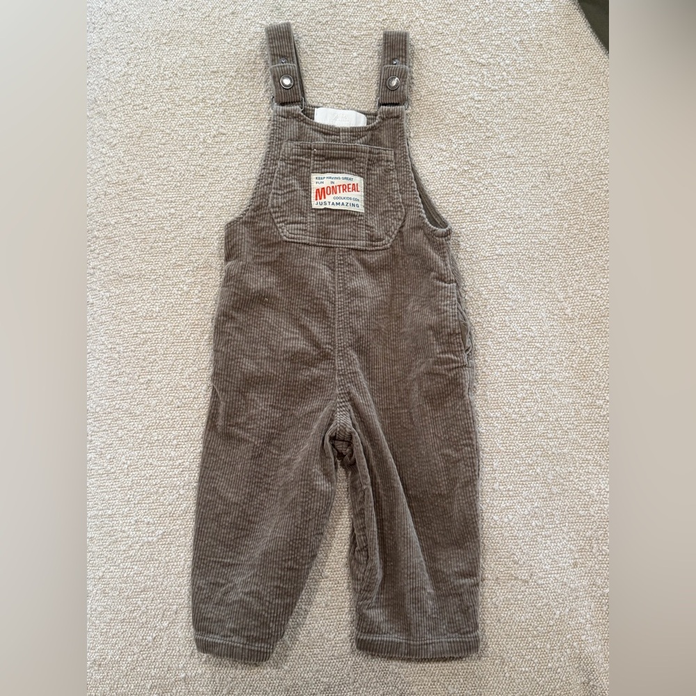 Zara Toddler Brown Corduroy Overalls with Front Pocket Patch